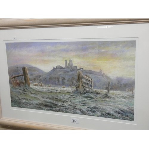 159 - A Clive Hannay signed print of A frosty morning at Corfe Castle, Dorset