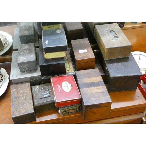 165 - Assorted old wooden boxes and various cigarette and other tins