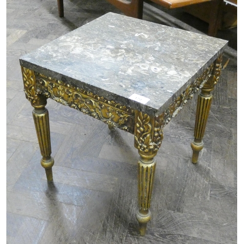 174 - A square gilt framed coffee table with marble top