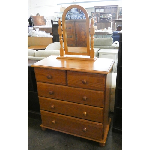 179 - A Victorian style modern pine chest of five drawers with freestanding mirror