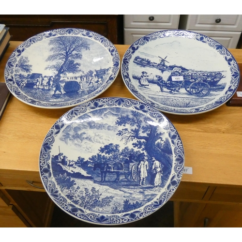 185 - Three matching Delft blue and white plates