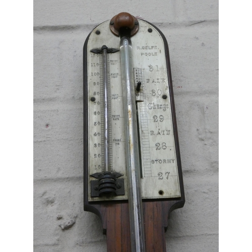 191 - An antique stick barometer in oak case, stamped R Selfe Poole