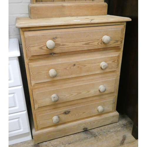 197 - A small stripped Victorian style chest of four long drawers with bun handles, 28