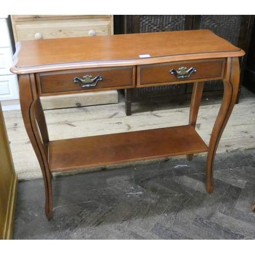 204 - A cherry wood finished two tier side table fitted two drawers, matching the previous bookcase