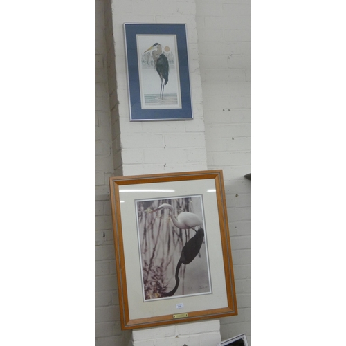 215 - Framed print of a Great Egret and a framed print of a Heron