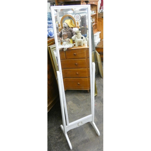 217 - A bevelled cheval dressing mirror in white and gilt frame