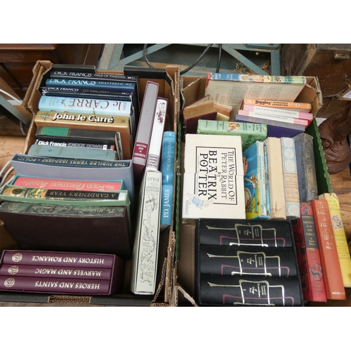 277 - Two large boxes of books by Beatrix Potter, Dick Francis and A A Milne etc