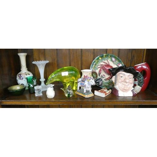 3 - Doulton character jug, Palissy crab plate, glass polar bear and other assorted ornament china and gl... 