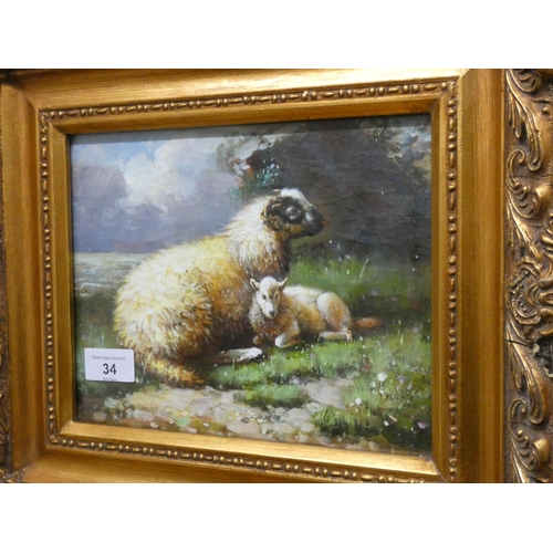 34 - Victorian style gilt framed picture of sheep