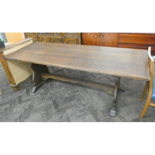 52 - A large oak refectory style dining table with good solid thick top, 82