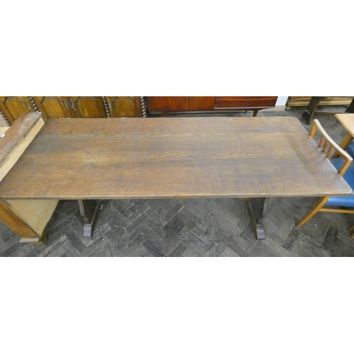 52 - A large oak refectory style dining table with good solid thick top, 82