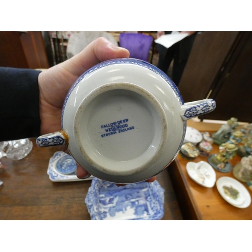 55 - Six various blue and white plates, tureens, dishes, salt and peppers etc