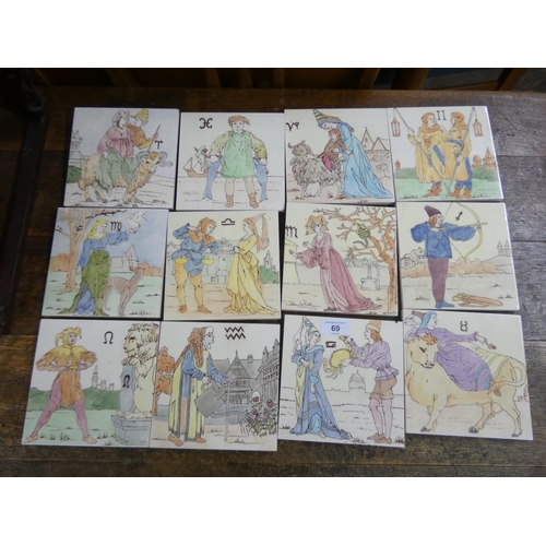 69 - A set of twelve Signs of the Zodiac decorative ceramic tiles