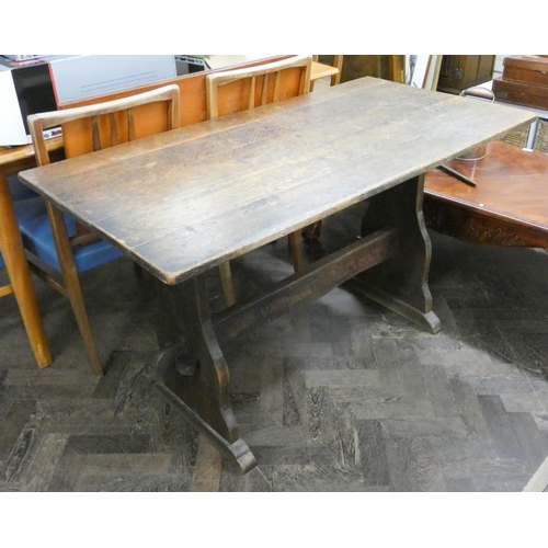 70 - An oak plank top refectory style dining table, 4'3 x 2'3