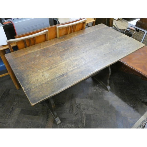 70 - An oak plank top refectory style dining table, 4'3 x 2'3