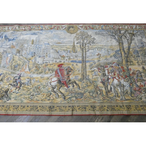 71 - A large lined tapestry wall hanging or table cover