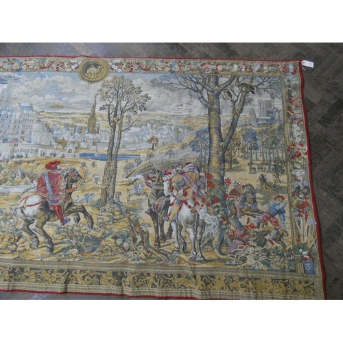 71 - A large lined tapestry wall hanging or table cover