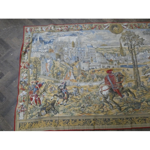 71 - A large lined tapestry wall hanging or table cover