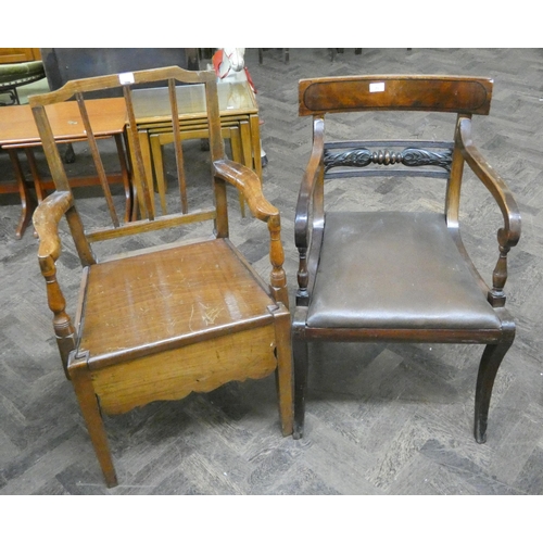 79 - A Regency mahogany elbow chair and a commode armchair