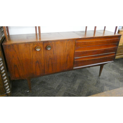 8 - A 1960's/70's long teak sideboard, fitted cupboards and three drawers, 64