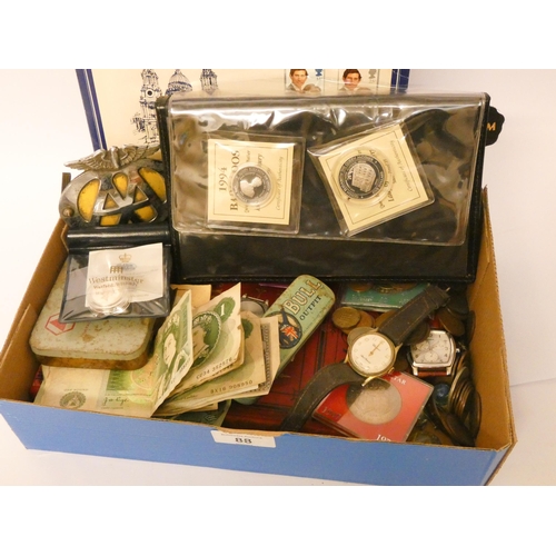 88 - Old bank notes, collectable coins, wristwatches and other collectables