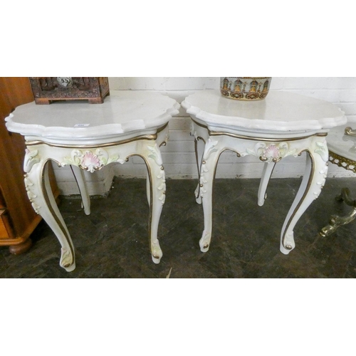 236 - A pair of cream painted and gilt decorated lamp or occasional tables