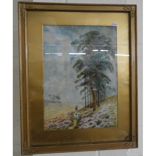 257 - A pair of gilt framed watercolours of country scenes signed F Pursford, 1927, frames 50cms x 39.5cms