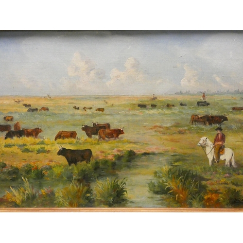 21 - B Salvat, of a cowboy herding cattle in the Camargue, framed, signed lower right, image size 10 1/2