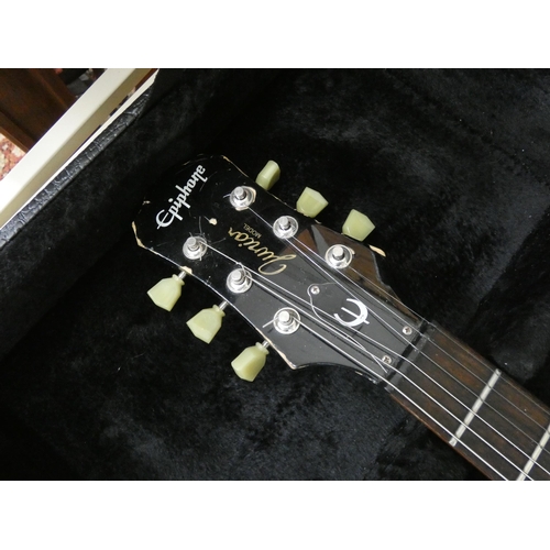 110 - An Epiphone Junior model six string electric guitar in a hard travelling case