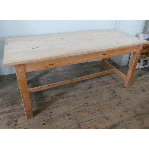 162 - A large Deal top kitchen table, 6' x 32