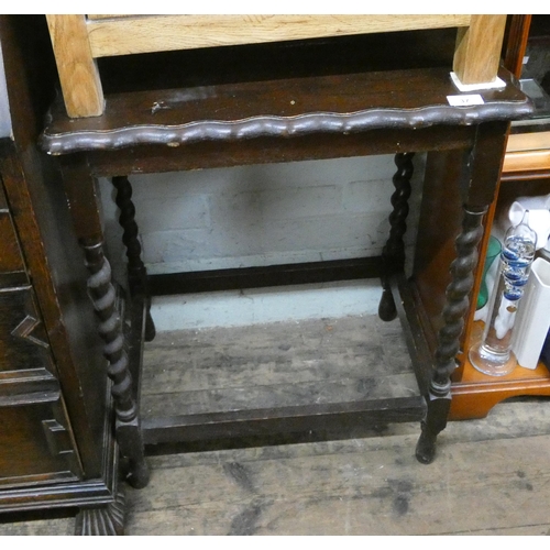 37 - An oak pie crust edge occasional table on barley twist legs