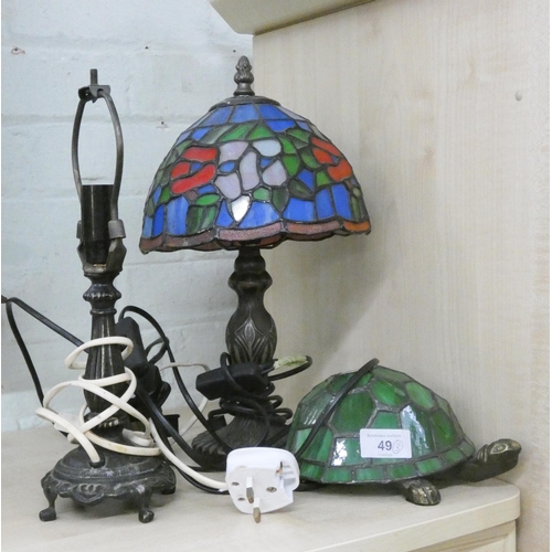 49 - Tiffany style table lamp, Tiffany style tortoise lamp and one other