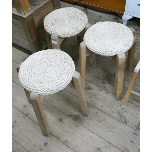 51 - Three stools with woven reed tops