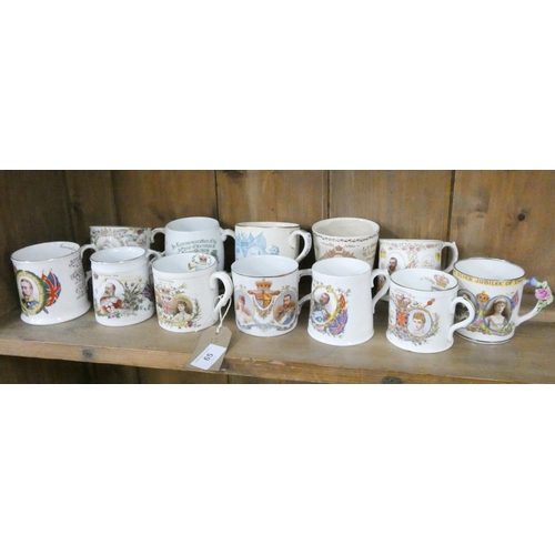 65 - A collection of twelve vintage coronation mugs from Victoria through to George V