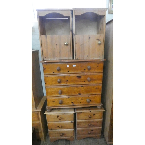 68 - A pine chest of four drawers, a pair of three drawer pine bedside chests and two other bedside cabin... 