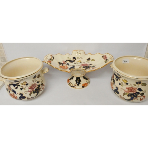 174 - Mason's Ironstone Mandalay pattern  pair of matching jardinières and a large centre piece comport