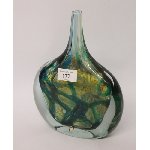 177 - A Mdina signed art glass bottle vase, dated 1975 to the base, 24cms tall