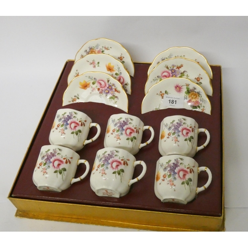 181 - Royal Crown Derby - Derby posies boxed set of six coffee cans and saucers