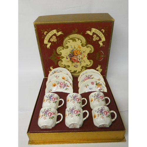 181 - Royal Crown Derby - Derby posies boxed set of six coffee cans and saucers