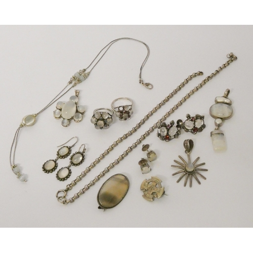 578 - A collection of silver and moonstone jewellery, belcher link chain etc