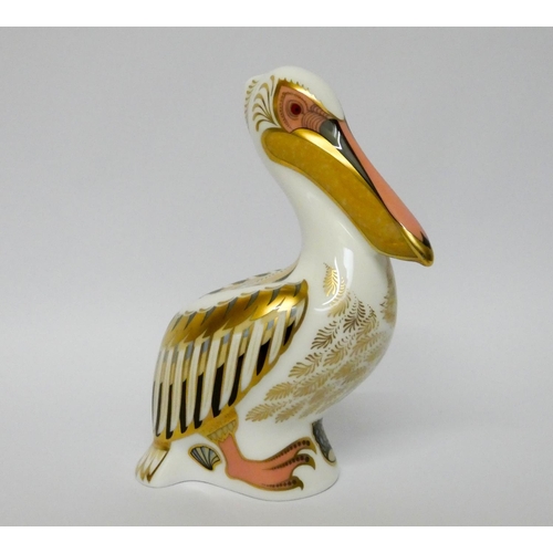 194 - Royal Crown Derby paperweight - White Pelican, silver stopper with box.