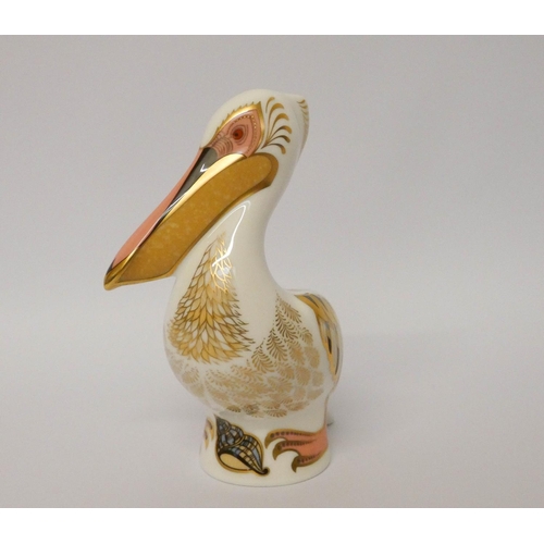 194 - Royal Crown Derby paperweight - White Pelican, silver stopper with box.