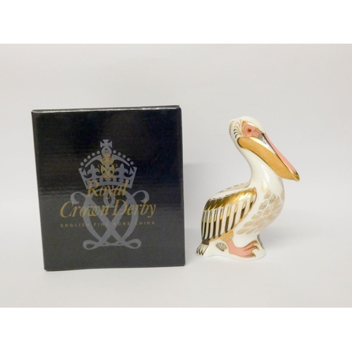 194 - Royal Crown Derby paperweight - White Pelican, silver stopper with box.