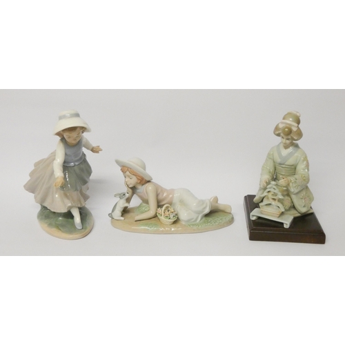 196 - Three Lladro style figurines of girls