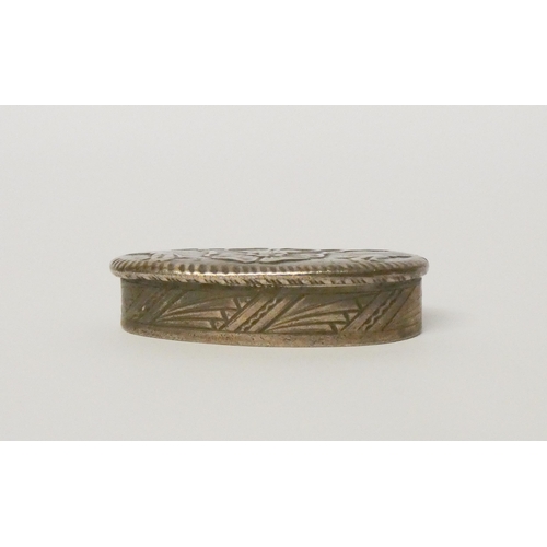 532 - Miniature oval silver pill box, hallmarked.