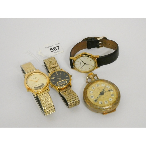 567 - Avia Olympic dual display vintage watch, Casio Alarm Chronograph and two further watches