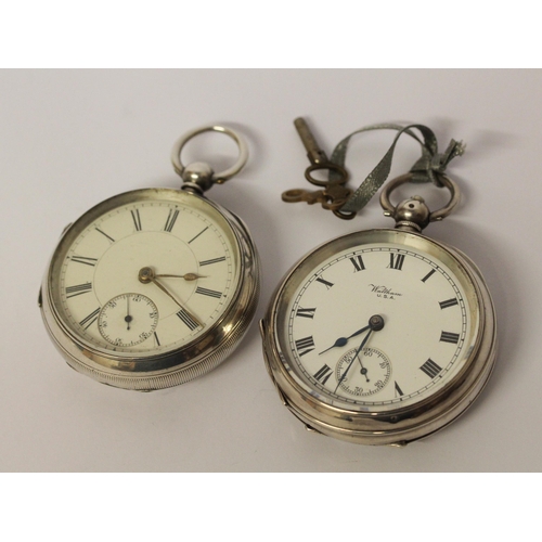 547 - Two silver pocket watches, one by Waltham with key