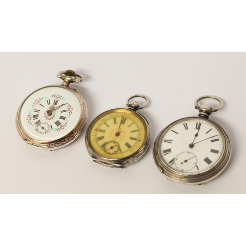 548 - Three pocket or fob watches - two in silver and one in white metal and copper case with decorative f... 