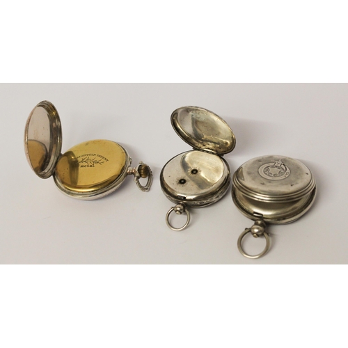 548 - Three pocket or fob watches - two in silver and one in white metal and copper case with decorative f... 