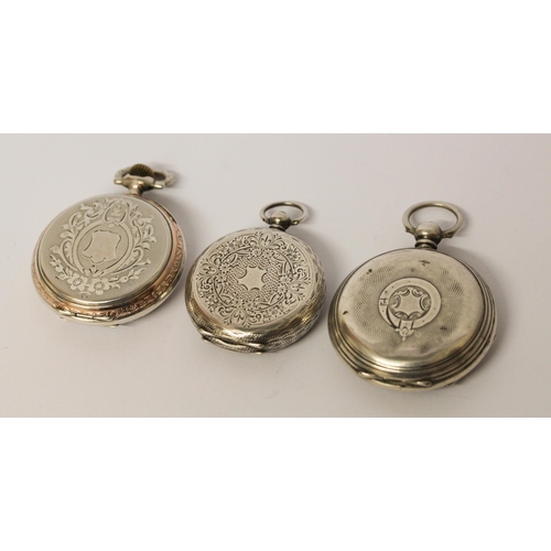 548 - Three pocket or fob watches - two in silver and one in white metal and copper case with decorative f... 